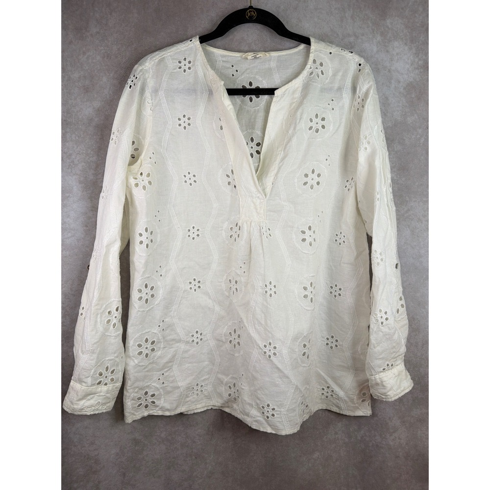 Christian Siriano Tunic Women Medium White Eyelet Embroidered Linen Blend Blouse